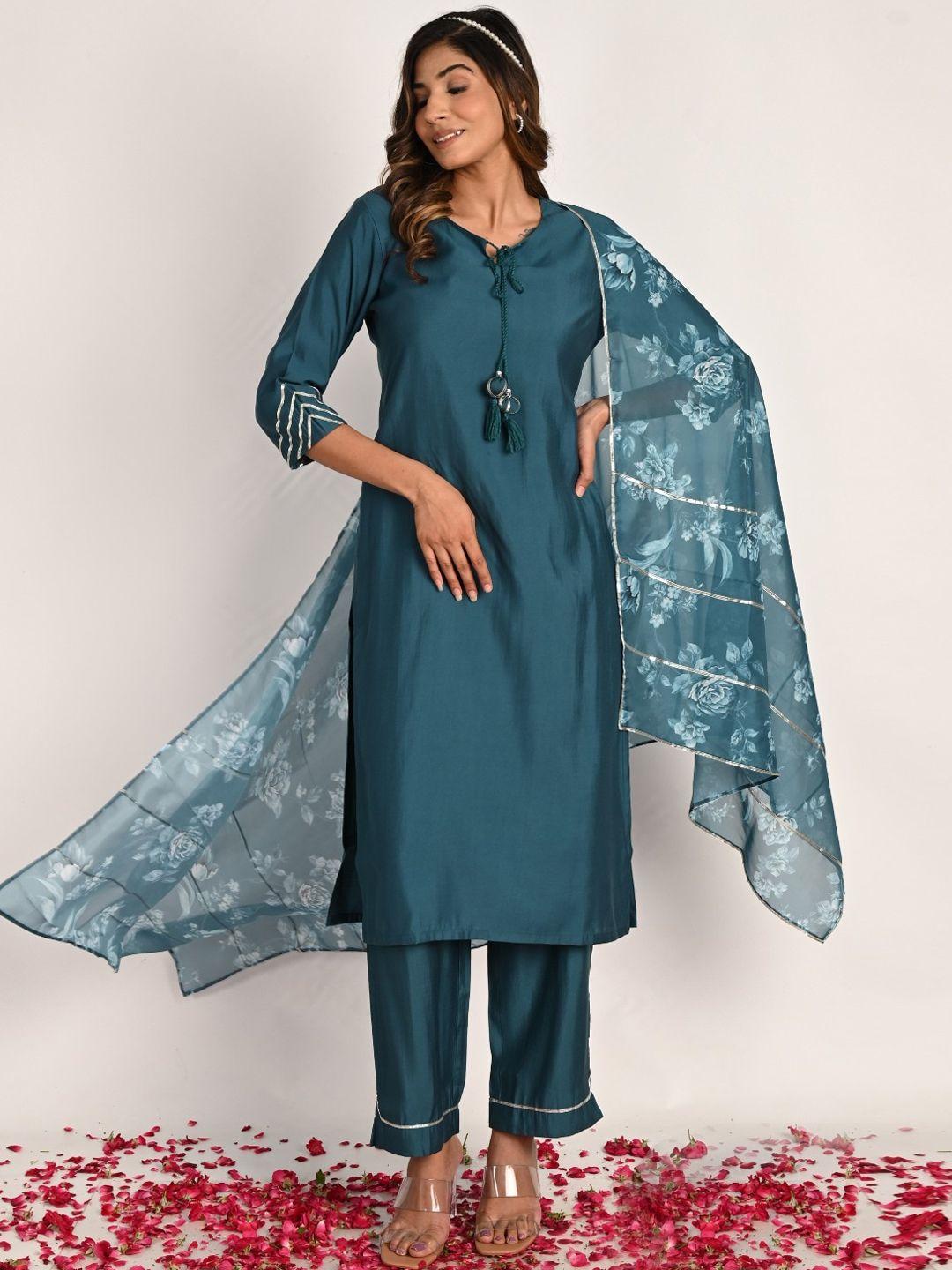 do dhaage women green regular kurti with trousers & with dupatta