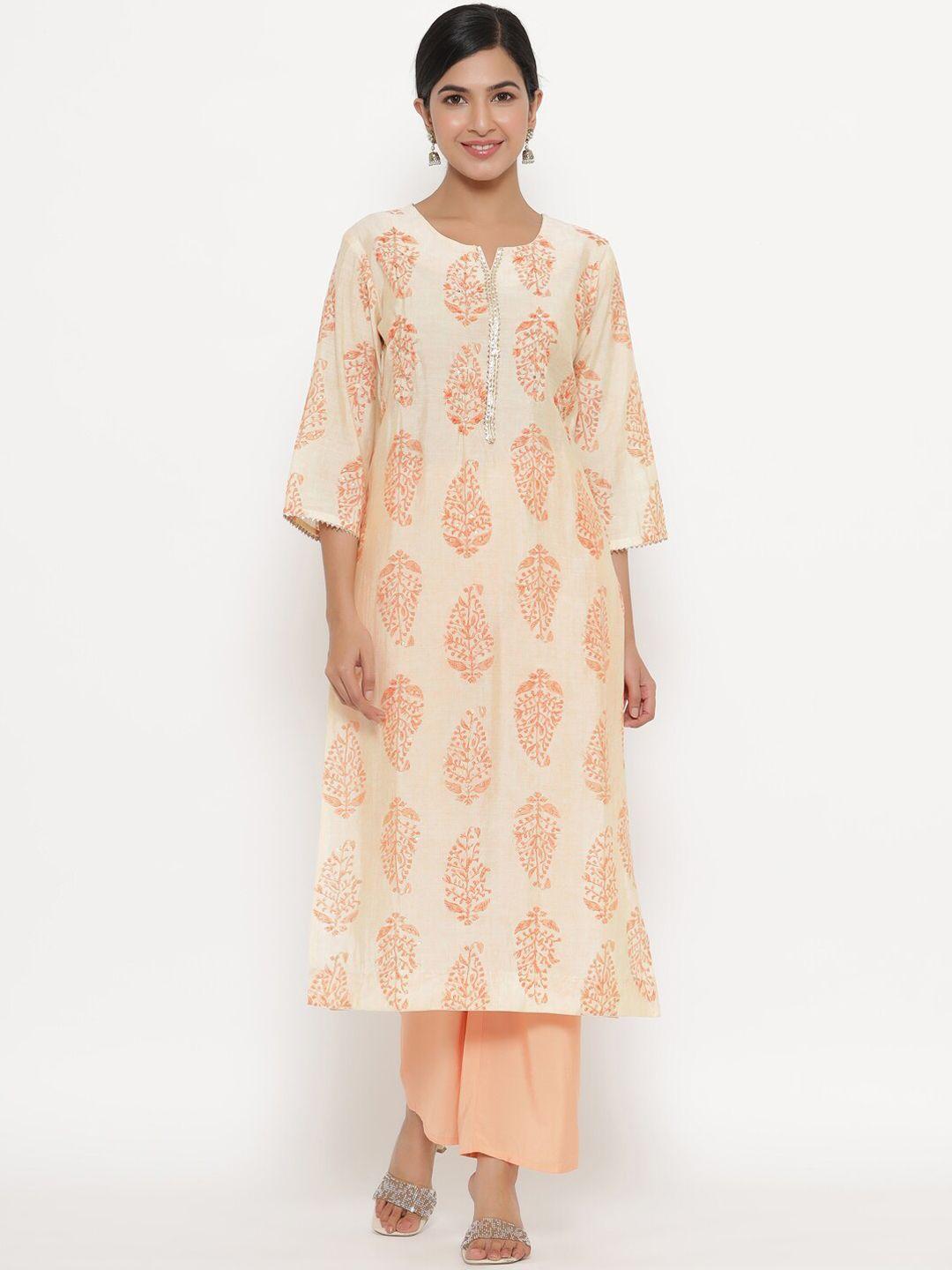 do dhaage women orange paisley printed kurta with trousers & with dupatta