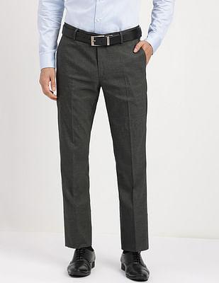 dobby mid rise formal trousers