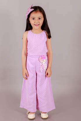 dobby-polyester-round-neck-girl's-party-wear-crop-top-with-pant-set---lavender