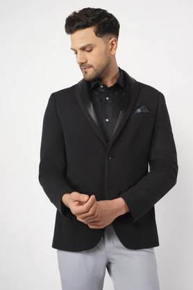 dobby polyester stretch slim fit men's casual wear blazer - black