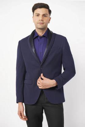 dobby polyester stretch slim fit men's casual wear blazer - navy