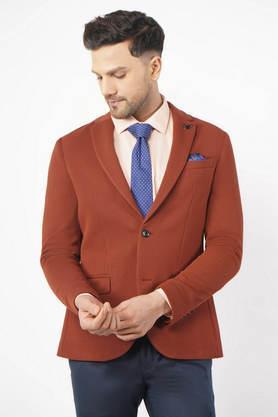 dobby polyester stretch slim fit men's casual wear blazer - rust