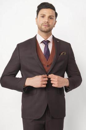 dobby wool slim fit men's casual wear suit - wine
