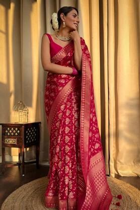 dobby blended fabric festive wear women's saree - red