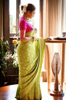 dobby blended fabric festive wear women's saree - yellow