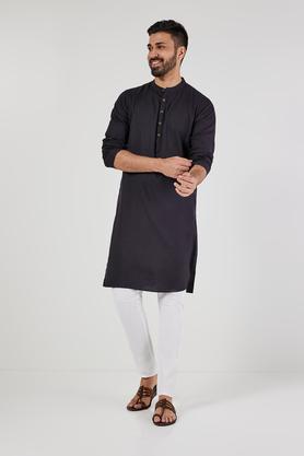 dobby blended fabric regular fit men's kurta - black