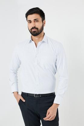 dobby cotton blend regular fit men's shirt - white