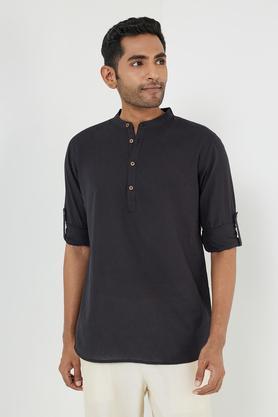 dobby cotton collared men's festive wear kurta - black