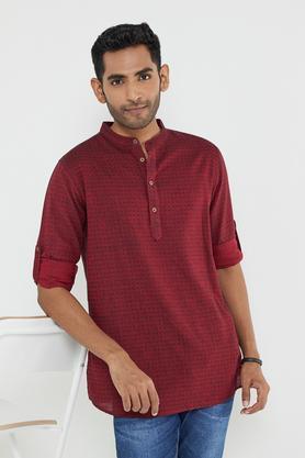 dobby cotton collared men's festive wear kurta - maroon