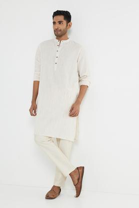 dobby cotton collared men's festive wear kurta - off white