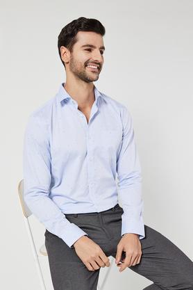 dobby cotton slim fit men's formal shirt - blue
