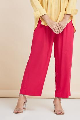 dobby full length rayon woven women's palazzo - fuschia