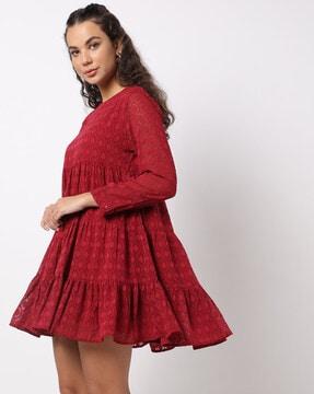 dobby-pattern tiered dress