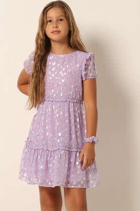 dobby polyester regular fit girls dress - purple