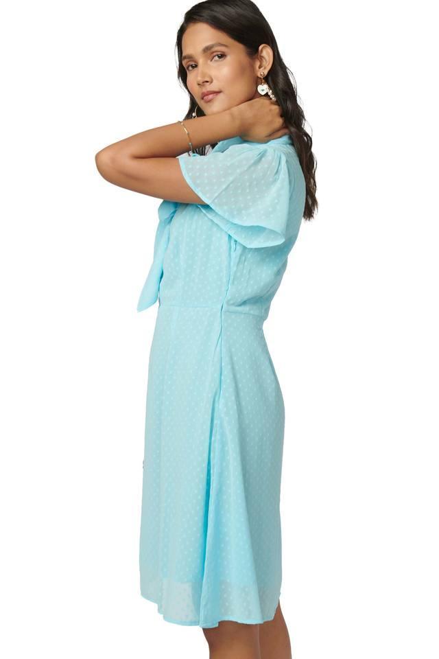 dobby polyester tie up neck womens maxi dress