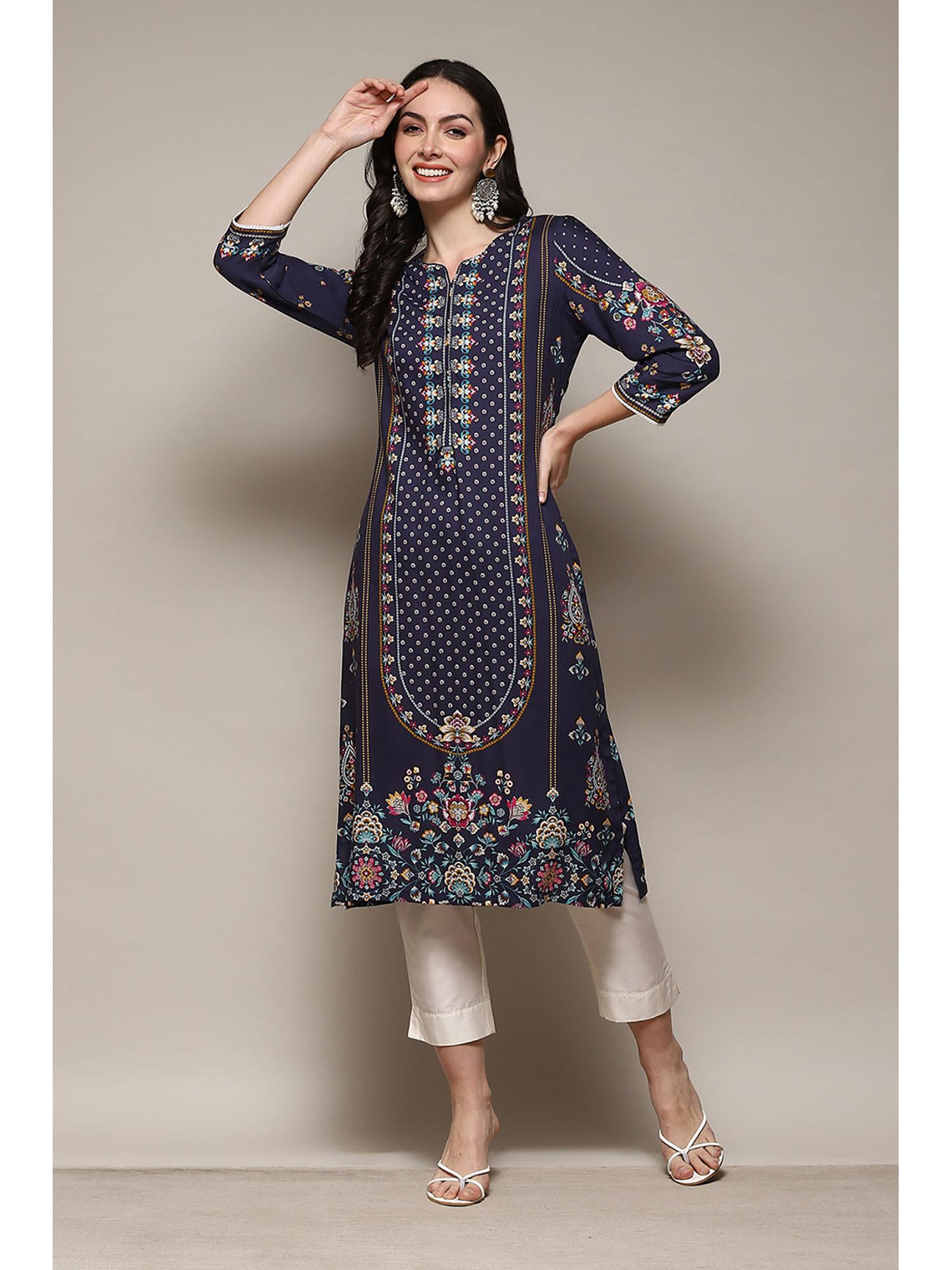 doby navy blue printed kurta