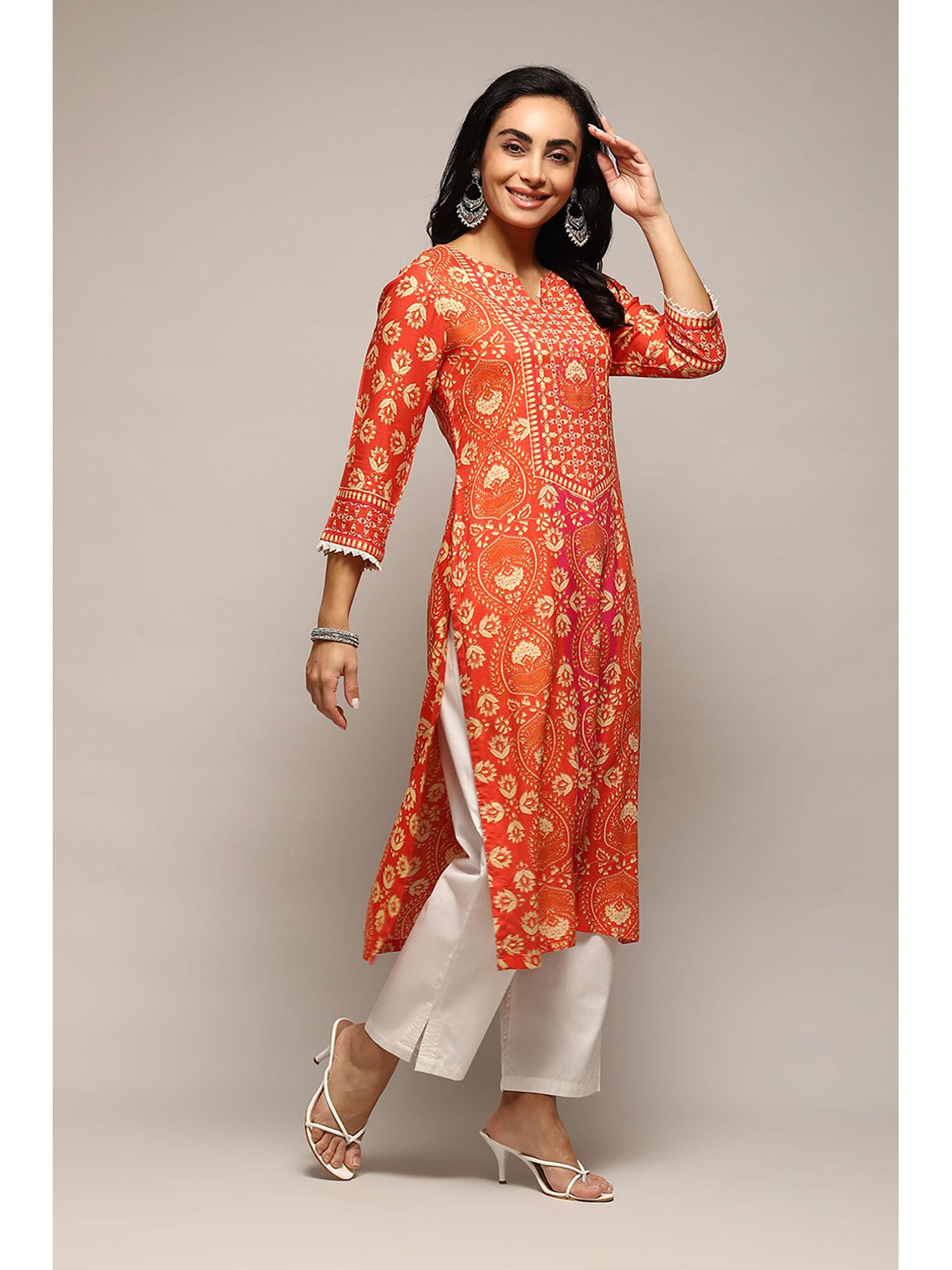 doby orange printed kurta