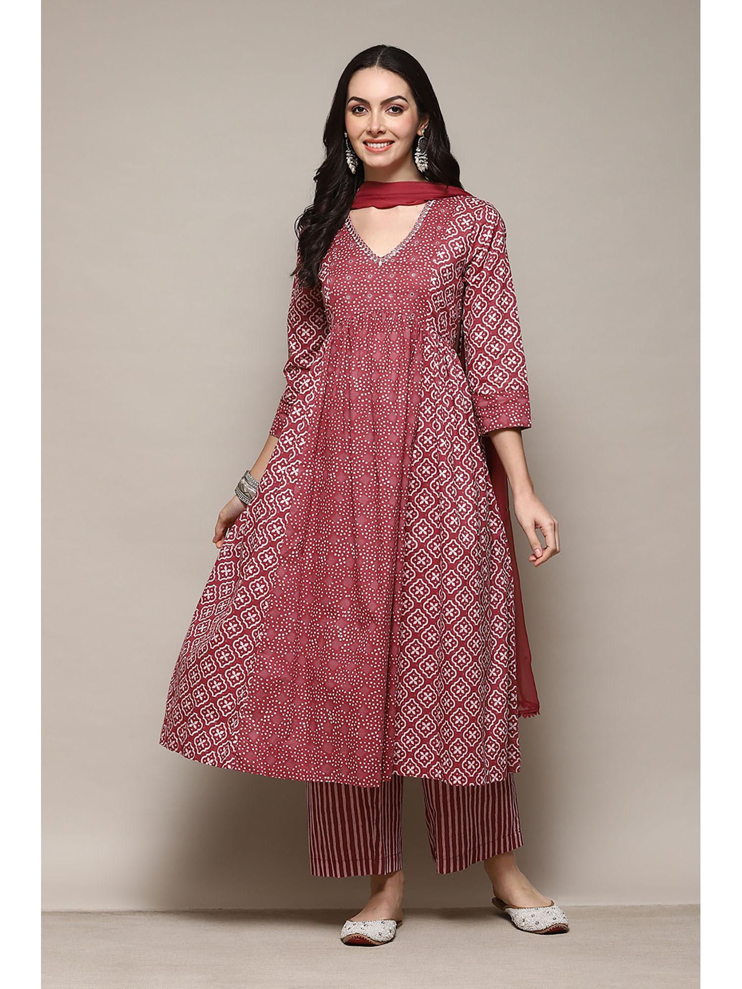 doby pink printed salwar suit (set of 3)
