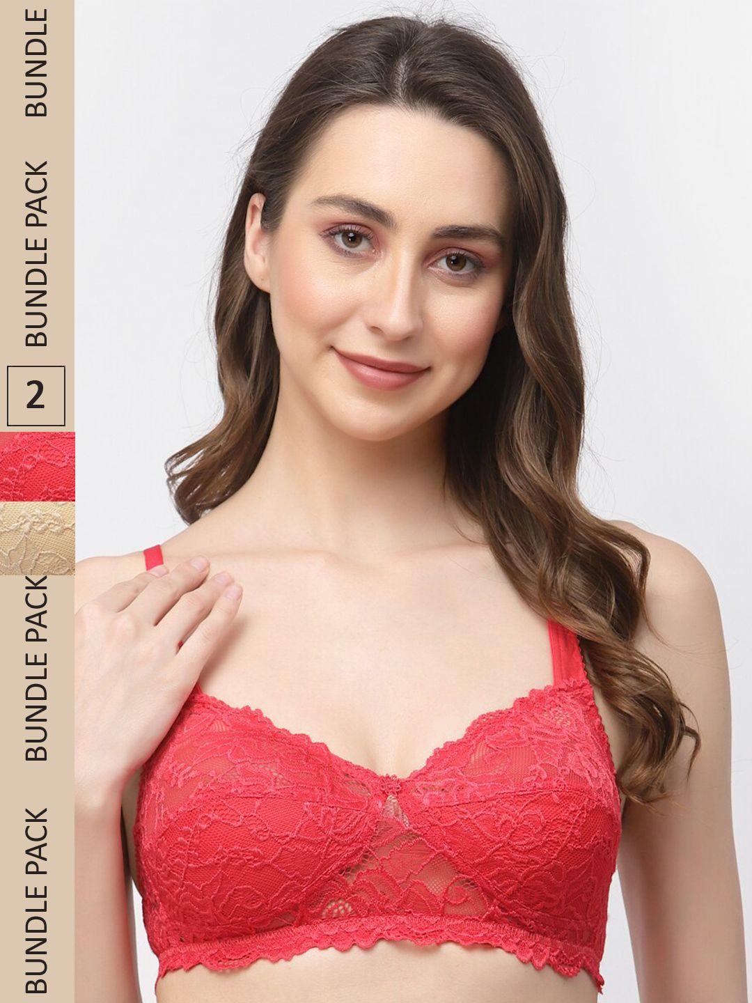 docare pack of 2 non-padded lace bralette bra