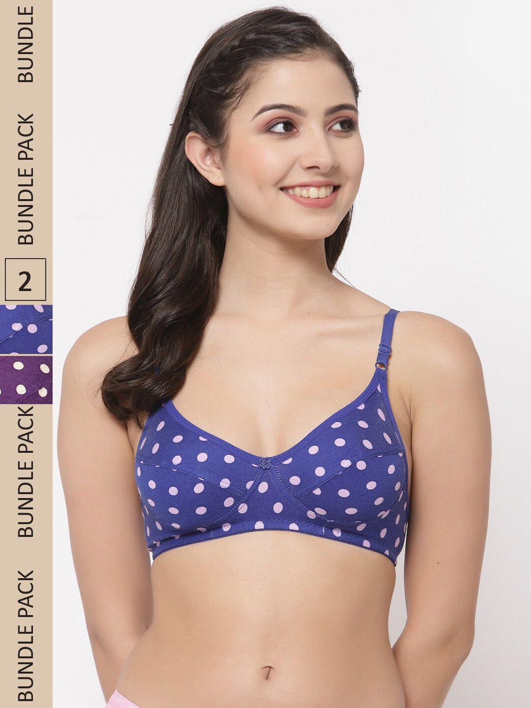 docare pack of 2 printed non padded cotton everyday bra