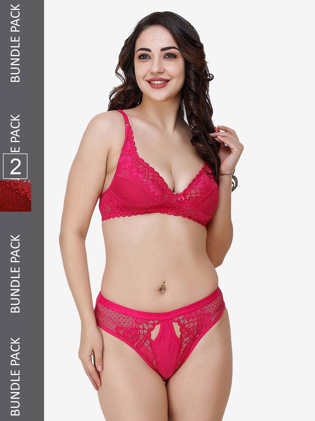 docare pack of 2 self-design lace lingerie set dc-leoniset-mrn-rani