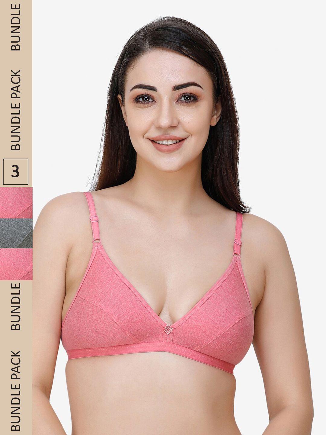 docare women grey & pink pack of 3 cotton bra