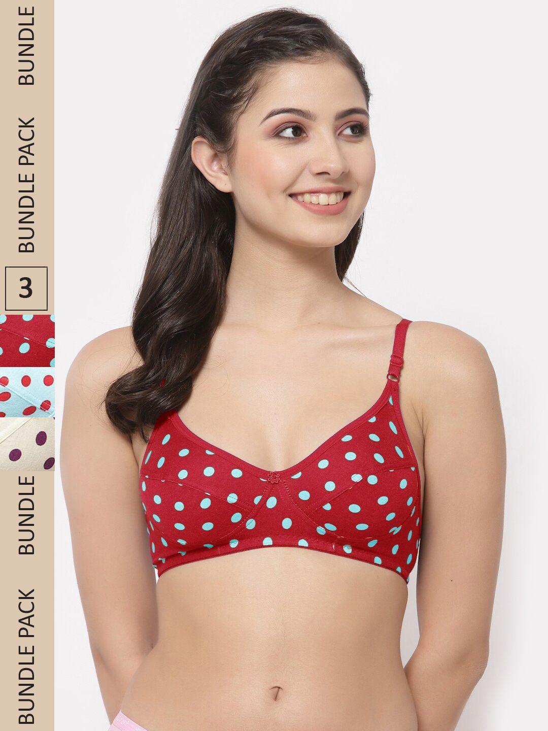 docare women red & blue pack of 3 cotton bra