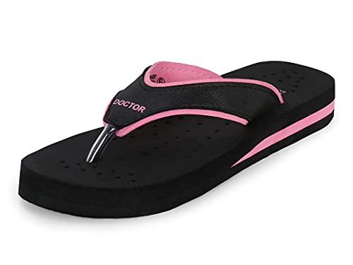 doctor extra soft care diabetic orthopedic pregnancy flat super comfort dr flipflops and house slippers for women's and girl's d-18-black pink-6 uk