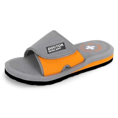 doctor extra soft men's care orthopaedic and diabetic adjustable strape super comfort dr sliders flipflops and house slippers for gent's and boy's slides d-51-orange-9 uk