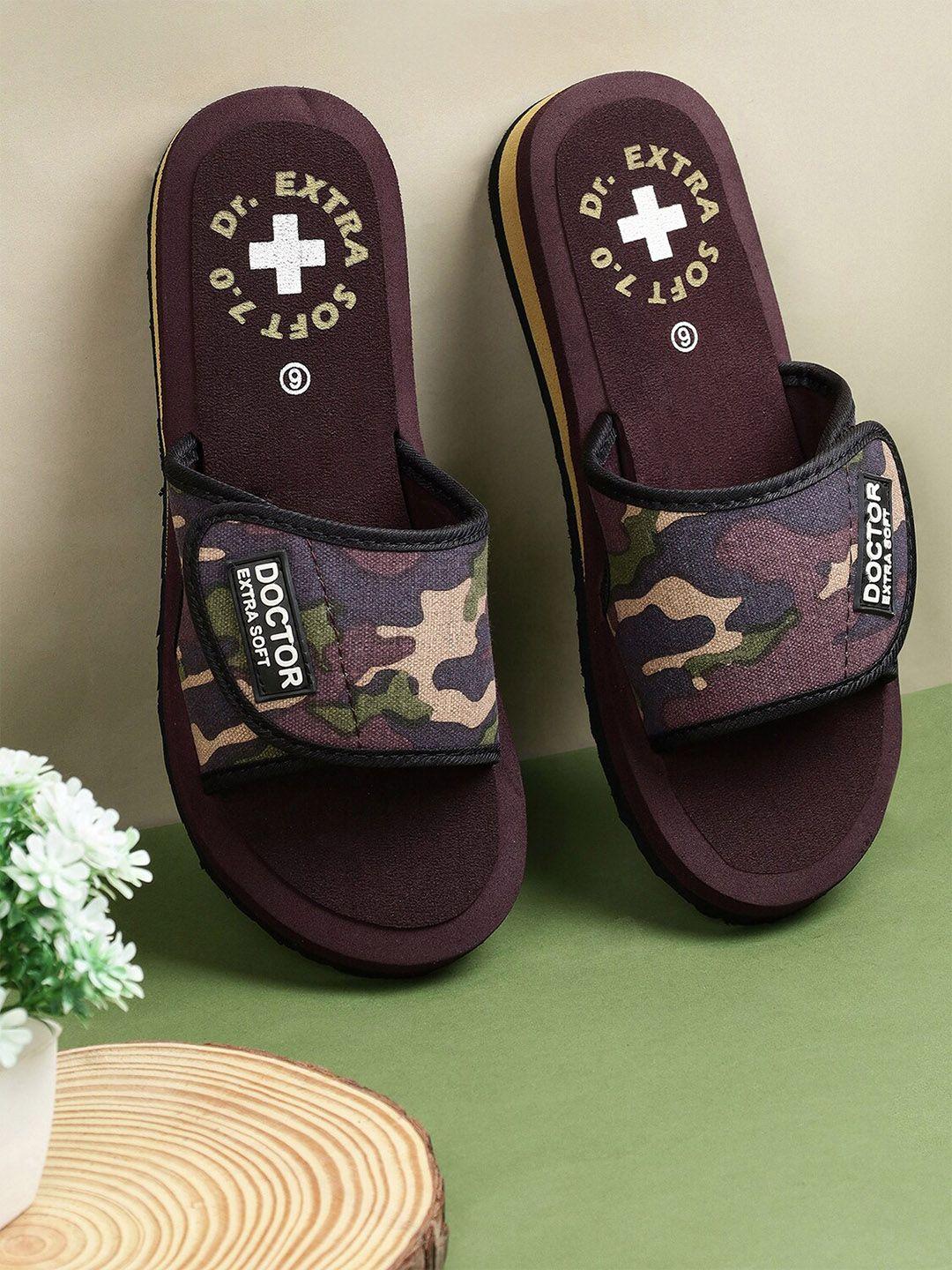 doctor extra soft women orthopedic camouflage printed sliders with velcro strap