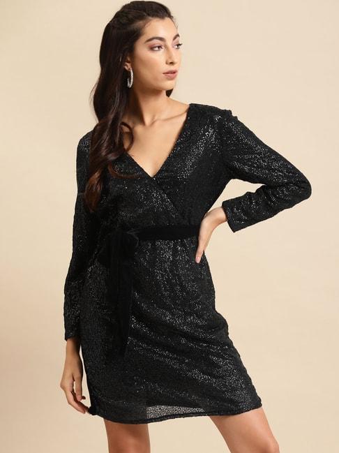 dodo & moa black embellished wrap dress