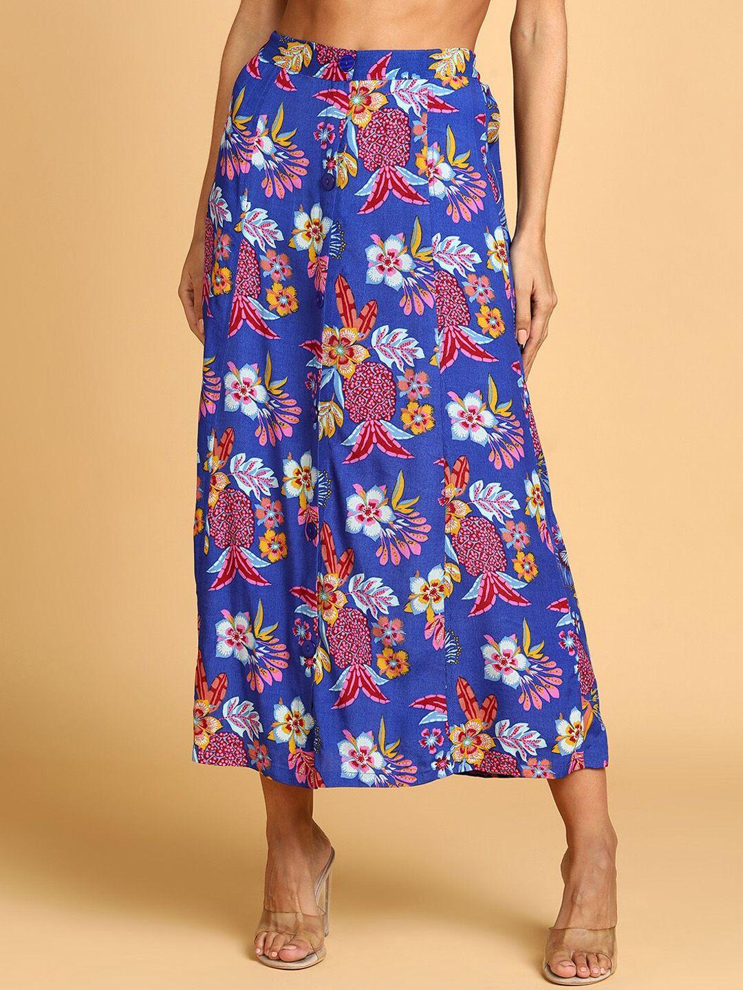 dodo & moa floral printed midi-length a-line skirt