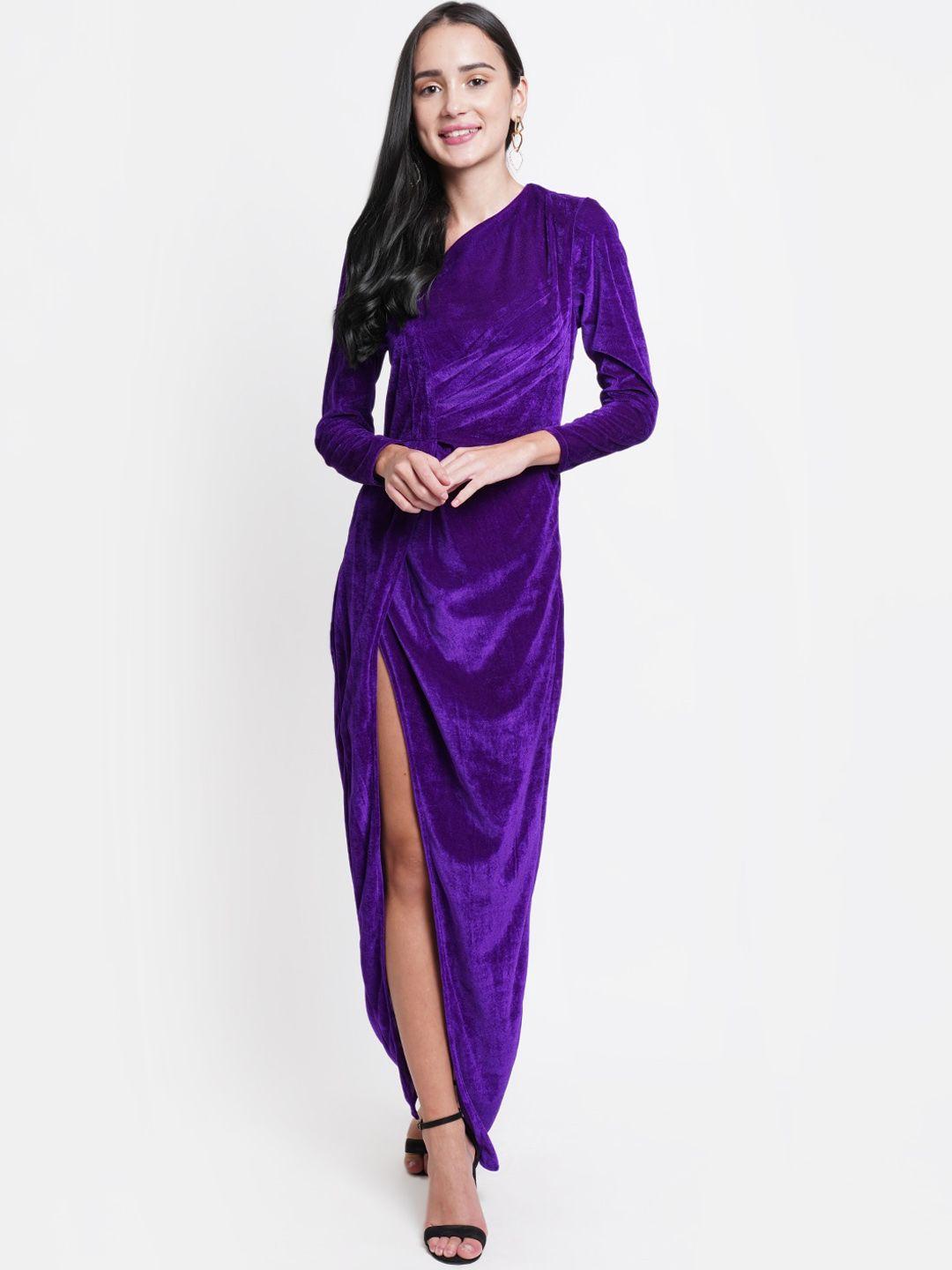 dodo & moa purple velvet high-slit wrap maxi dress