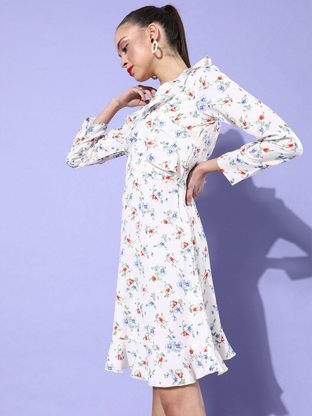 dodo & moa v-neck floral crepe fit and flare dress