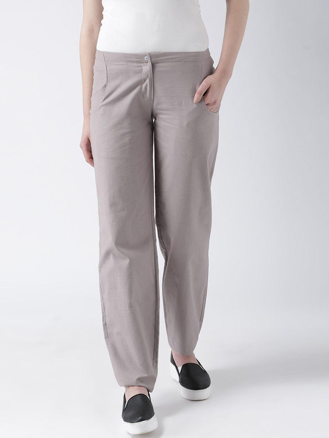 dodo & moa women grey regular fit solid regular trousers