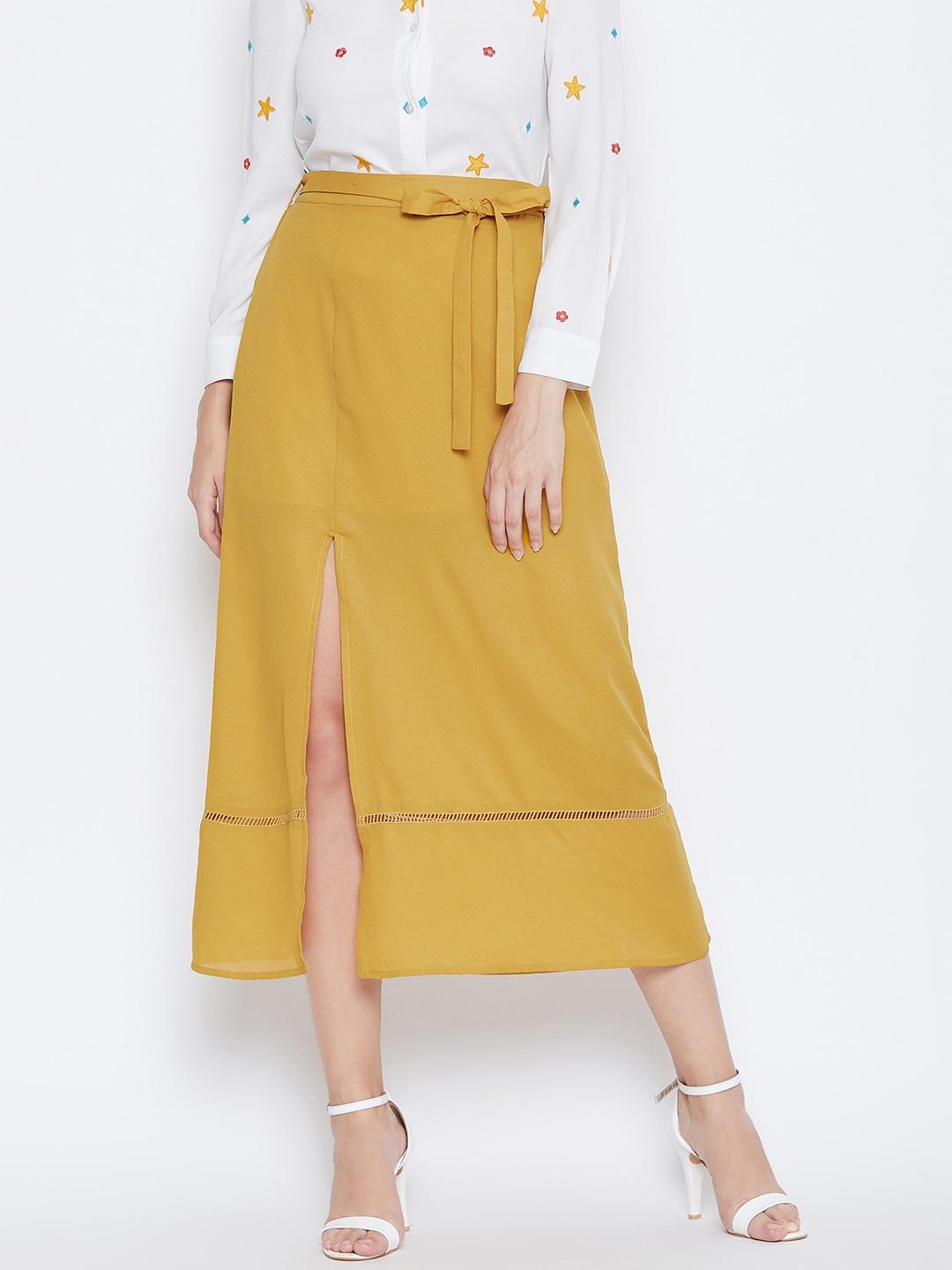 dodo & moa women mustard yellow solid a-line skirt