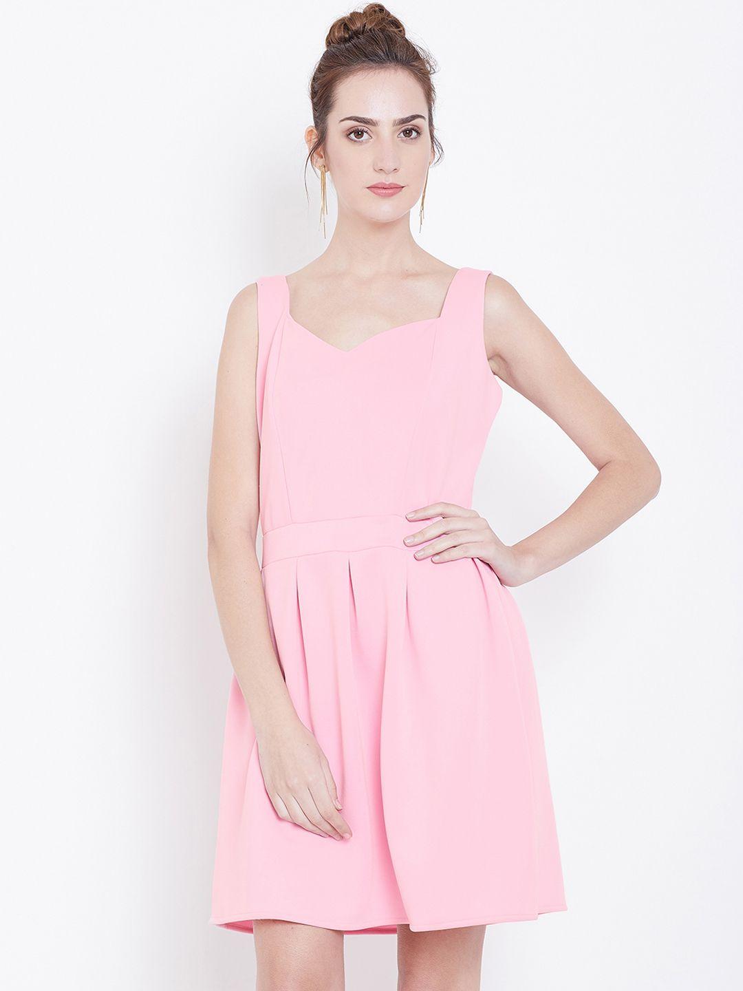 dodo & moa women pink solid fit and flare dress