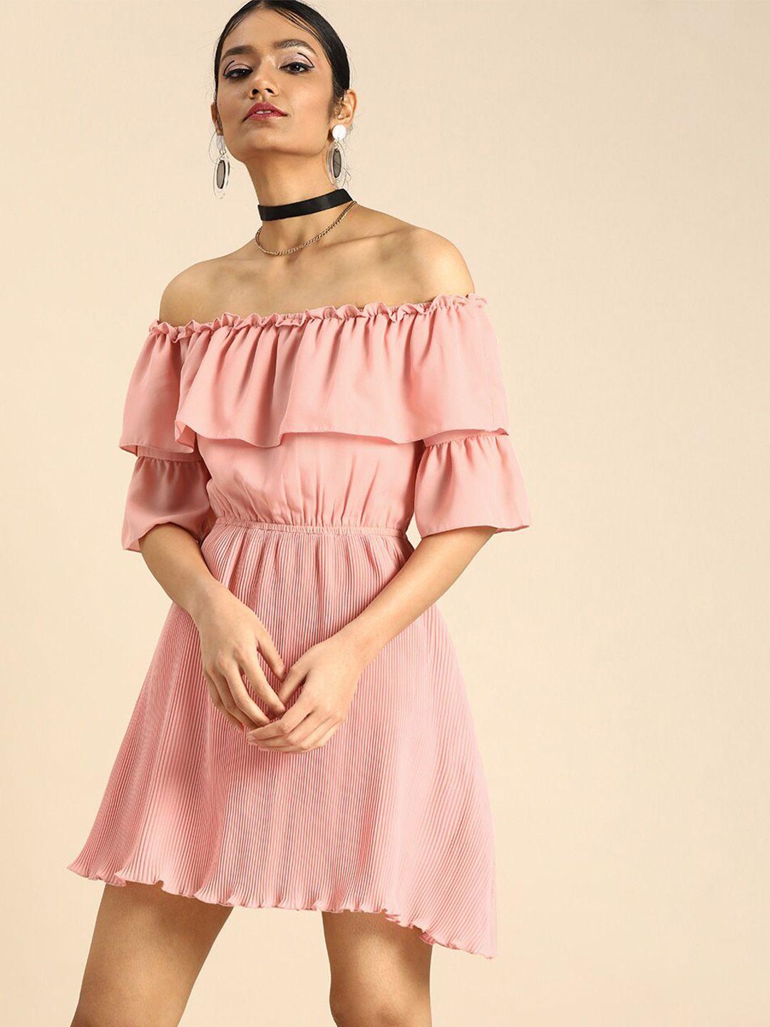 dodo & moa accordian pleat off-shoulder a-line maxi dress