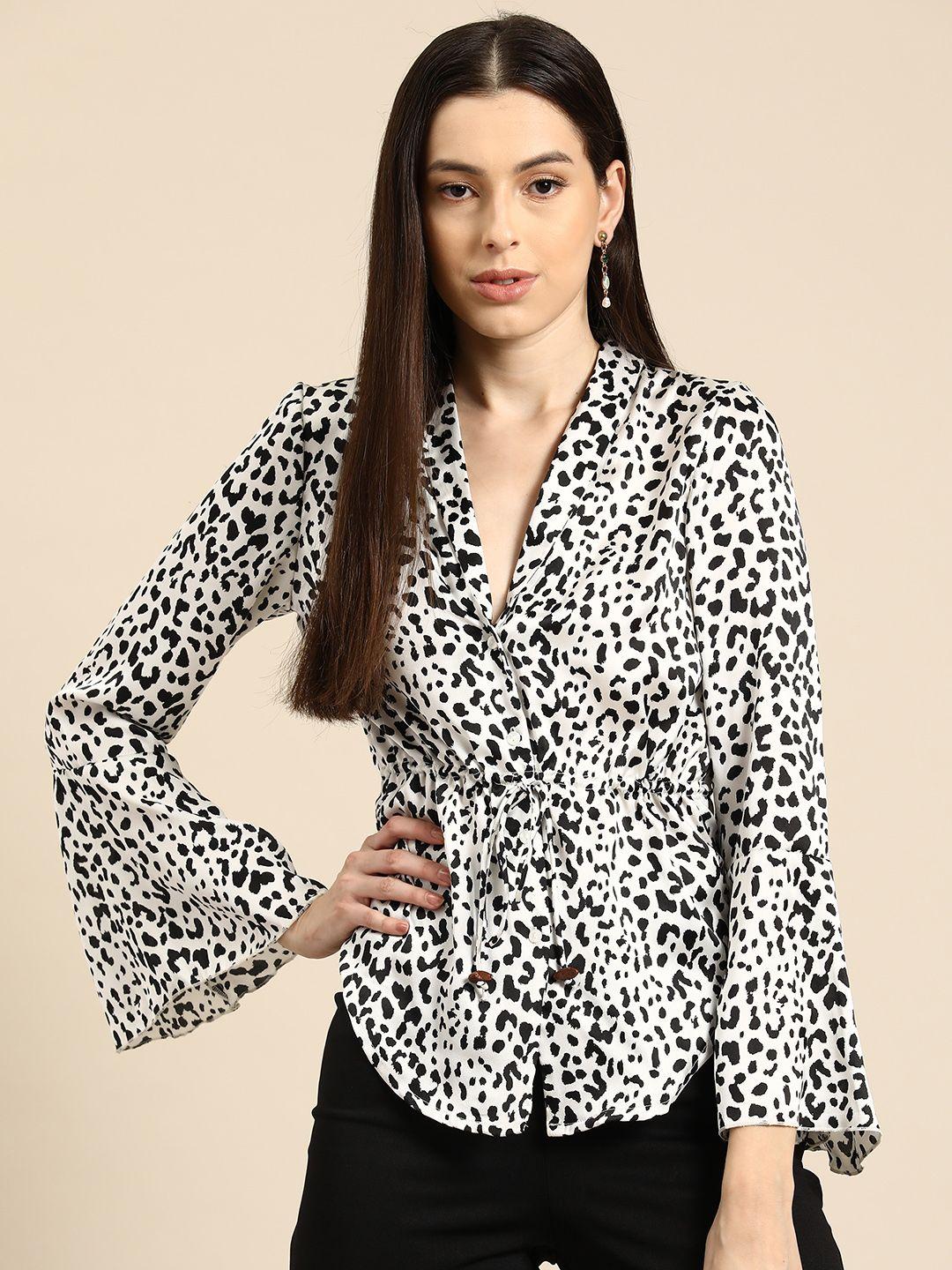 dodo & moa animal print flared sleeve shirt style top