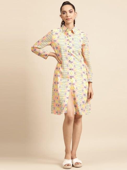 dodo & moa beige printed shirt dress