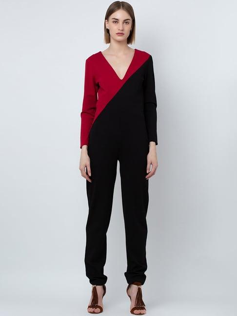 dodo & moa black & red color-block jumpsuit