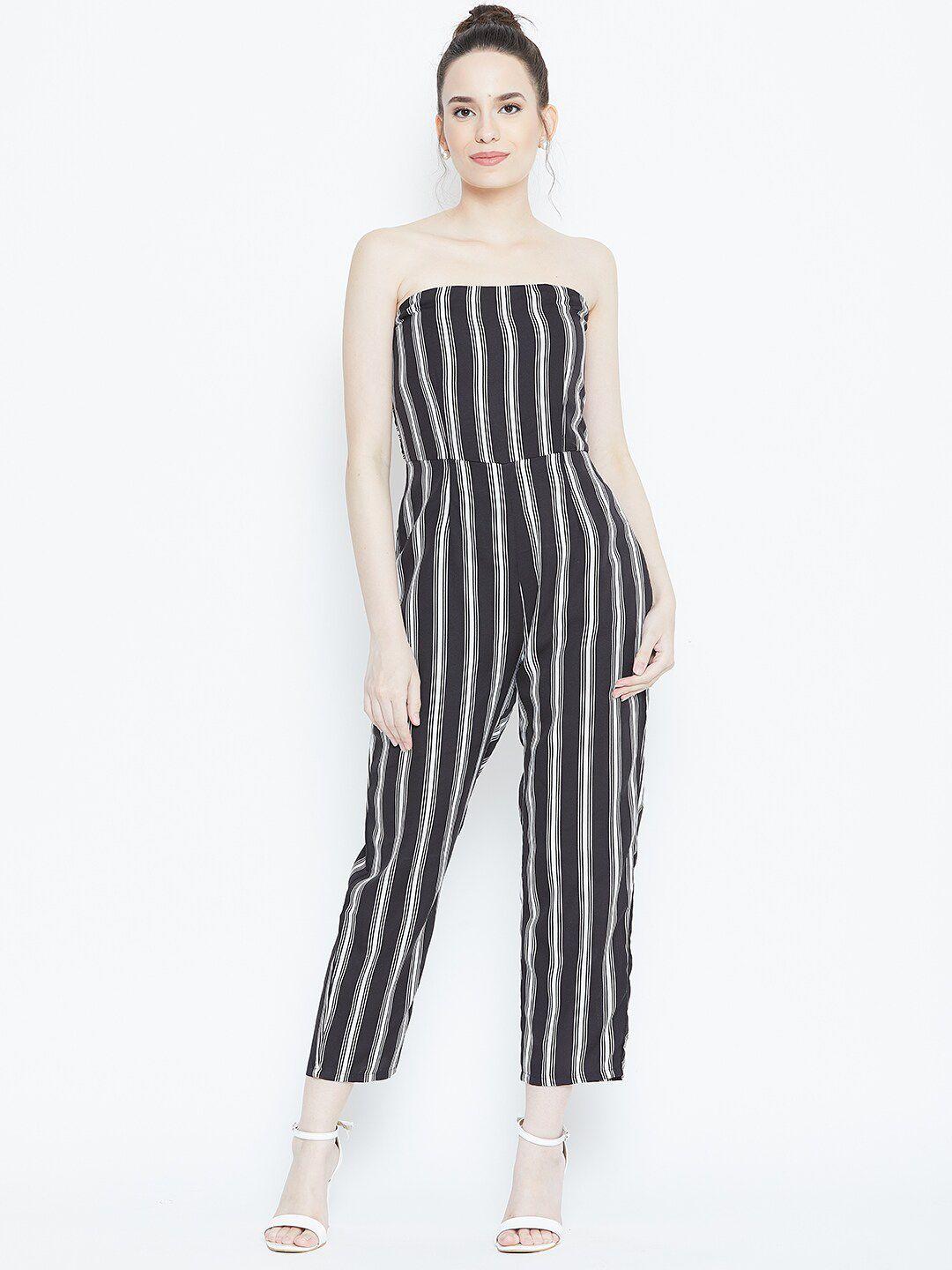 dodo & moa black & white off-shoulder striped basic jumpsuit