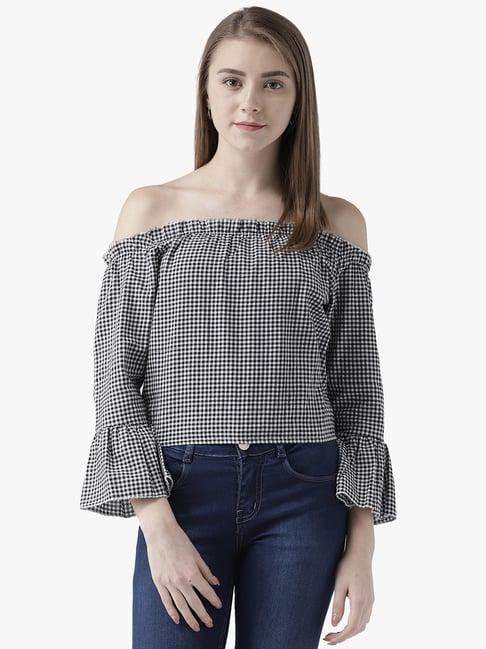 dodo & moa black cotton chequered top