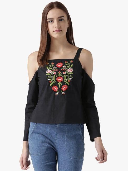 dodo & moa black cotton embroidered top