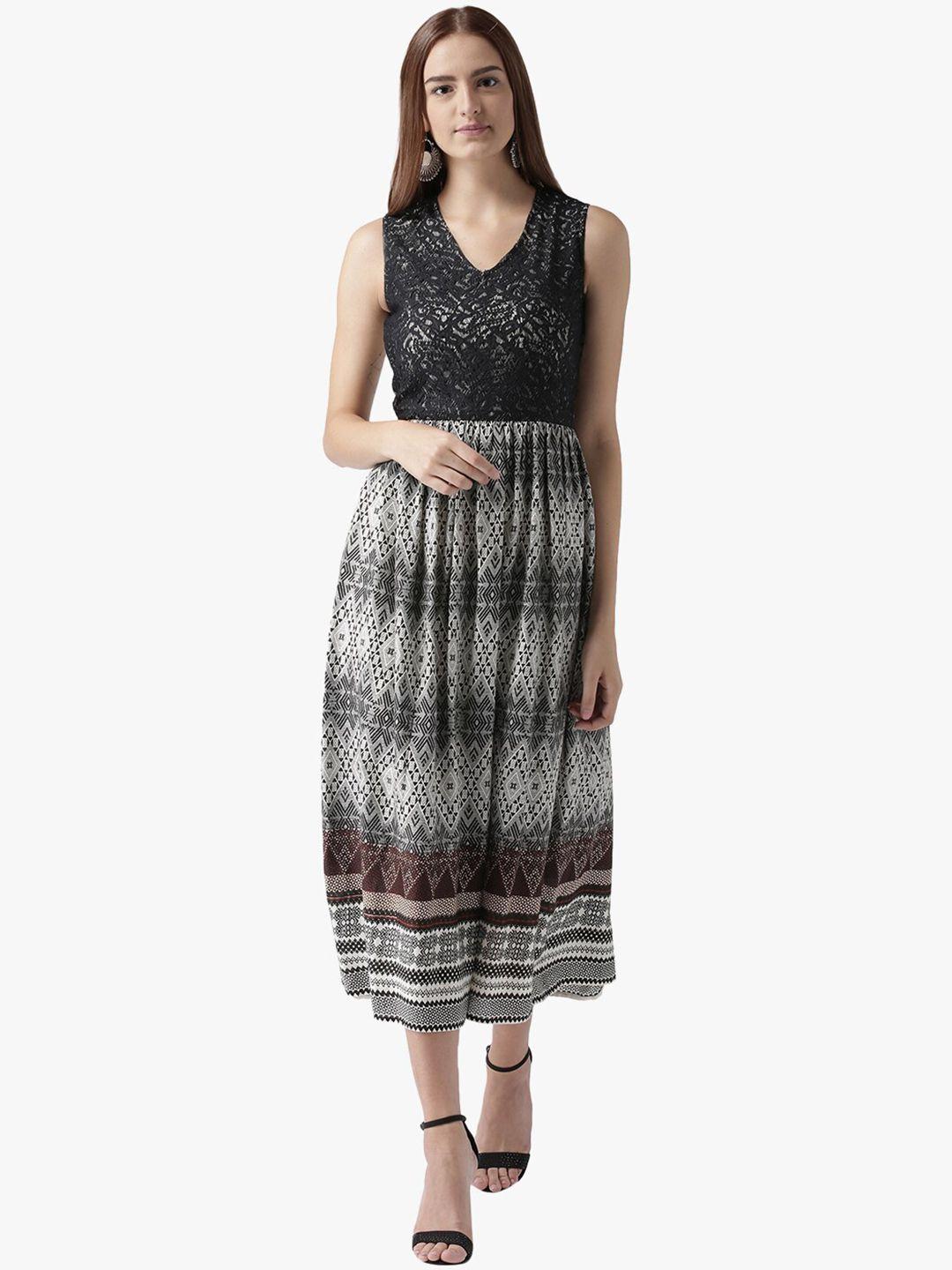 dodo & moa black ethnic motifs crepe midi dress