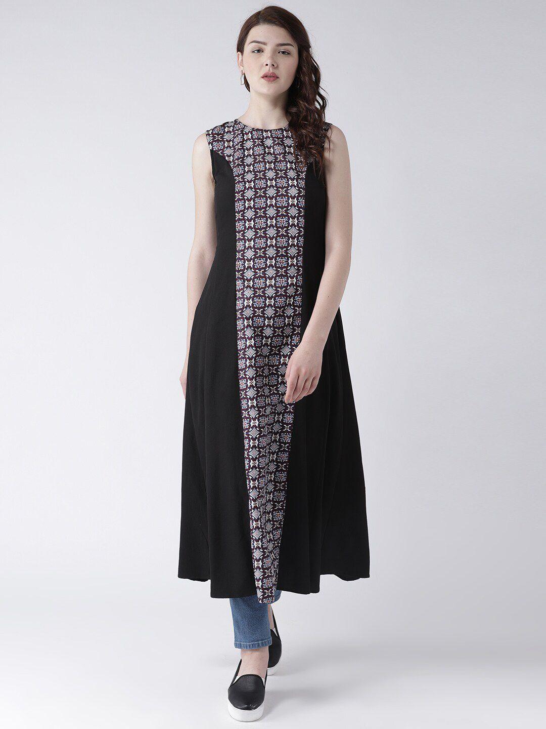 dodo & moa black ethnic motifs printed sleeveless a-line kurta