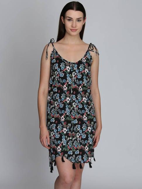 dodo & moa black floral print a line dress