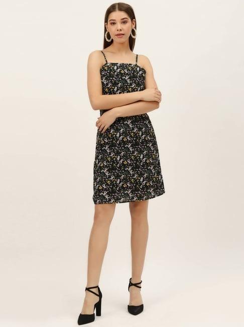 dodo & moa black floral print a line dress