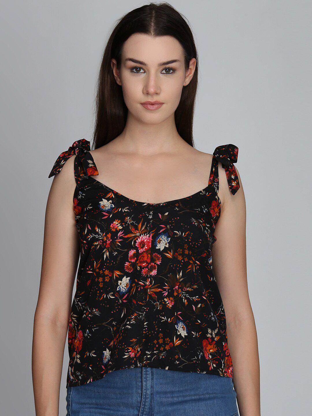 dodo & moa black floral print crepe top